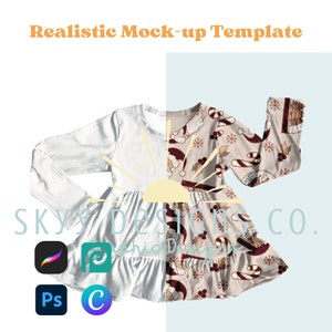 Long sleeve peplum realistic mock-up template for procreate canva and photoshop, Your design here mock-up template, Seamless pattern mock-up
