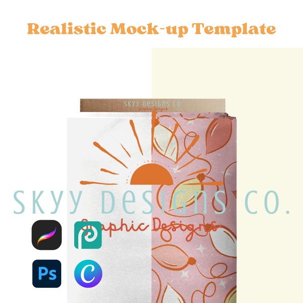 Bullet fabric fold realistic mock-up template for procreate photoshop and canva, seamless pattern your design here mock-up