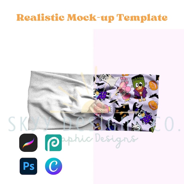 Twist turban headwrap realistic mock-up template for procreate Canva and photoshop, your design here twist turban mock-up, headwrap mock-up