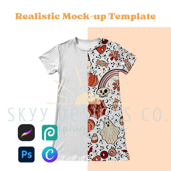 Ribbed shirt dress realistic mock-up template for procreate Canva and photoshop, Seamless pattern mock-up, your design here mock-up template