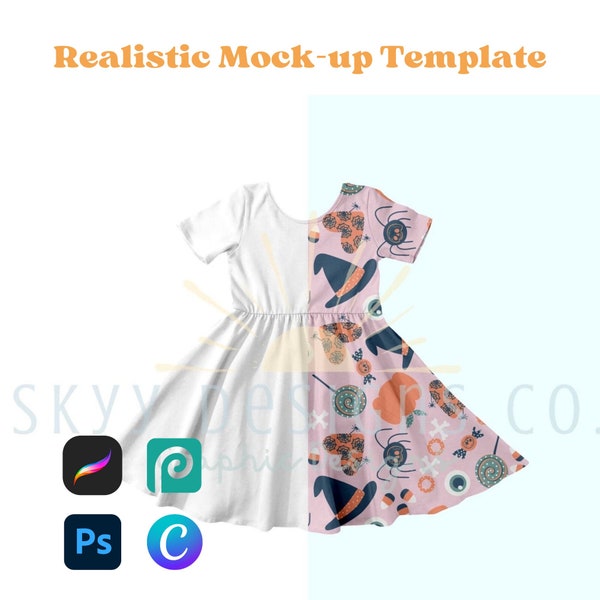 Shirt Kleid realistische Mock-up-Vorlage für Procreate Canva und Photoshop, Ihr Design hier Mock-up-Vorlage, Nahtlose Muster Mock-up