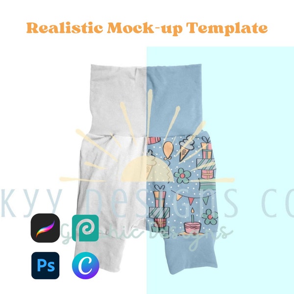 Waistband shorts realistic procreate mock-up template for procreate canva and photoshop, Seamless pattern mock-up, your design here mock-up