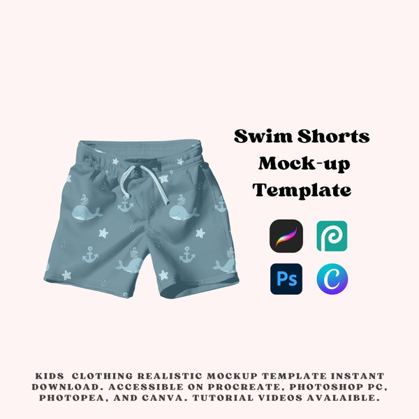 Swim shorts Realistic mock-up template for procreate photoshop and canva, Swimsuit boys seamless pattern your design here mock-up