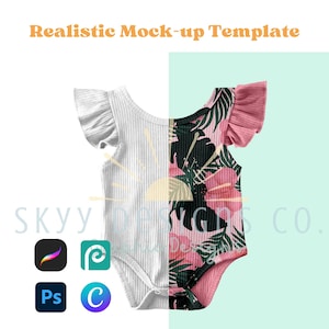 Ruffle realistic mock-up template for procreate Canva and photoshop, your design here ruffle romper mock-up, Seamless pattern mock-up