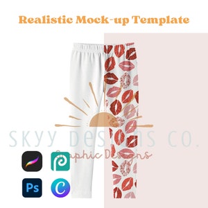 Modèle de maquette réaliste de leggings pour enfants pour procréer photoshop et toile, maquette de motif sans couture, votre conception ici