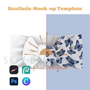 Ribbed bow head wrap realistic mock-up template for procreate Canva and photoshop, your design here headwrap bow mock-up, headwrap mock-up