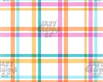 Bright Watercolor Plaid Seamless Pattern, Pastel Summer Gingham Pattern Paper Digital Download