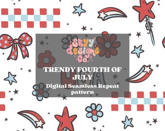 Trendy Fourth of July digital seamless pattern for fabrics and wallpapers, fireworks seamless repeat pattern, Digital paper July