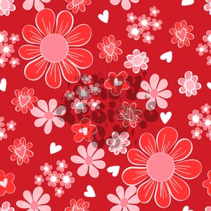 Valentine's Day retro floral digital seamless pattern for fabrics and wallpapers, Pink floral digital paper seamless file for fabrics