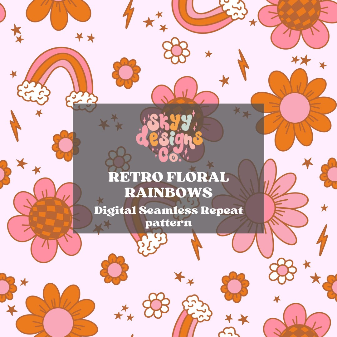 Retro Rainbow Patterns Bright Retro Floral Rainbows Digital Seamless Pattern for Fabrics and ...