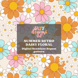 Helle Sommer Retro Gänseblümchen digitale nahtlose Muster für Stoffe, Trendy Retro floral digitale Papierdatei Design digitaler Download