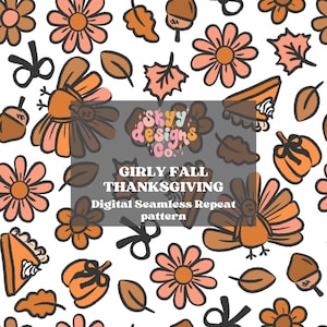 trendiges Herbst Thanksgiving digitales nahtloses Muster für Stoffe und Tapeten, Herbst florales digitales Papier, Herbstlaubdatei für Stoff, Truthahn