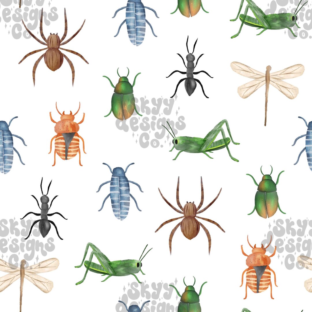 Watercolor Bugs Seamless Pattern, Spring Insects Pattern Paper Digital ...