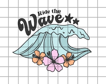 Trendy Summer Wave PNG, Surfing Floral T Shirt Design Digital Download