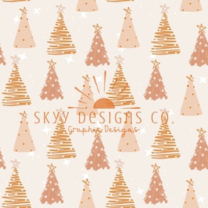 Neutral Boho Christmas trees seamless pattern for Christmas, Christmas trees seamless repeat pattern for fabrics