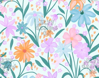 Dainty Floral Seamless Pattern for Spring, Pastel Watercolor Flowers Pattern Paper Digital Download