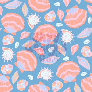 Patrón sin costuras de conchas marinas de playa en tonos pastel de moda para el verano, patrón sin costuras de verano bohemio para telas