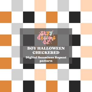 Boys halloween Checkered  digital seamless pattern for fabrics and wallpapers, fall Halloween seamless pattern for boys, Retro fabric file