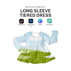 Long Sleeve Peplum Dress Realistic Mockup Template for Procreate, Canva, Photoshop Digital Download
