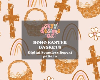 Boho Ostern Kreuz Musterdesign, Neutral Frühling Muster Papier für Stoffe digitaler Download