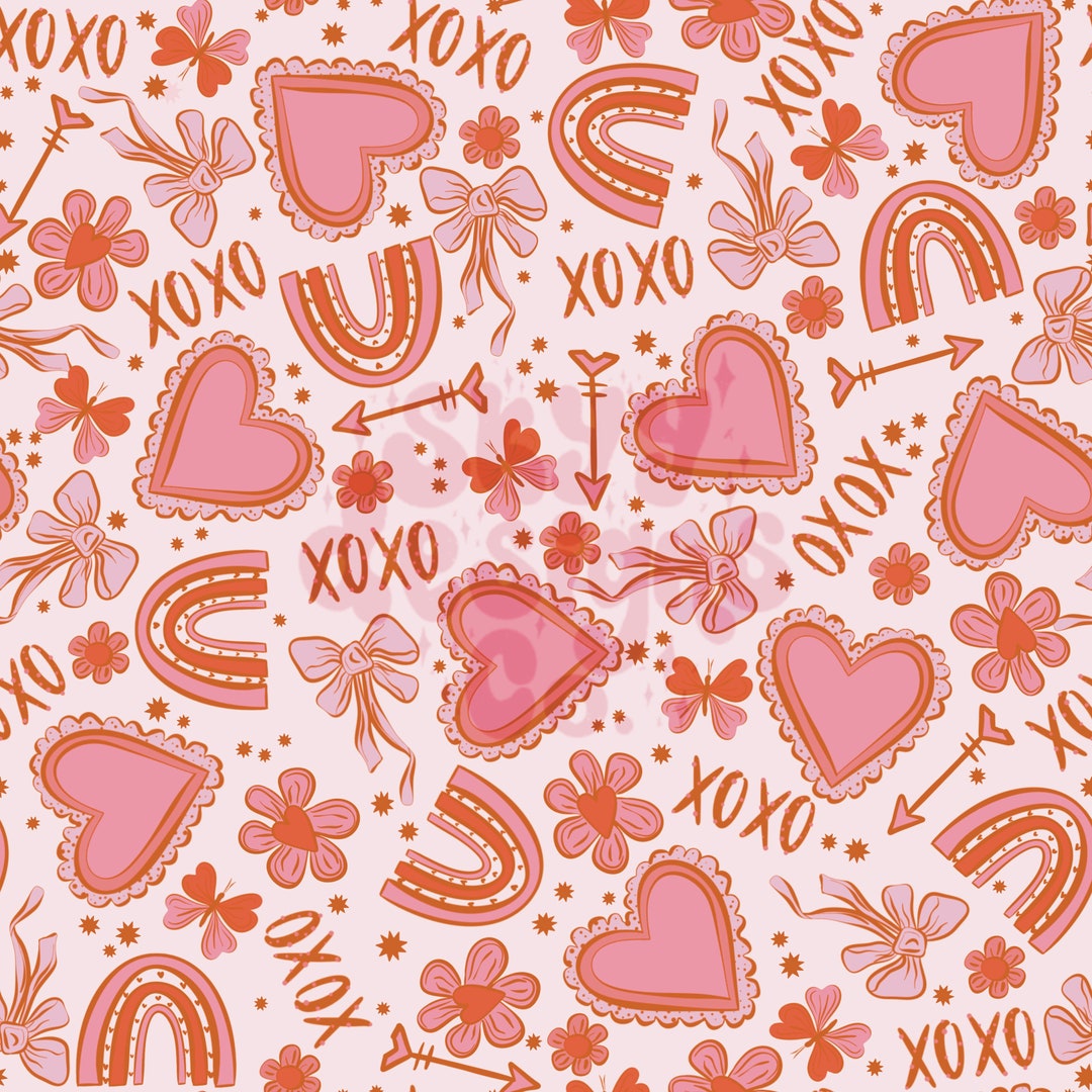 Boho Rainbows Seamless Pattern for Valentine's Day, Boho Love Seamless ...