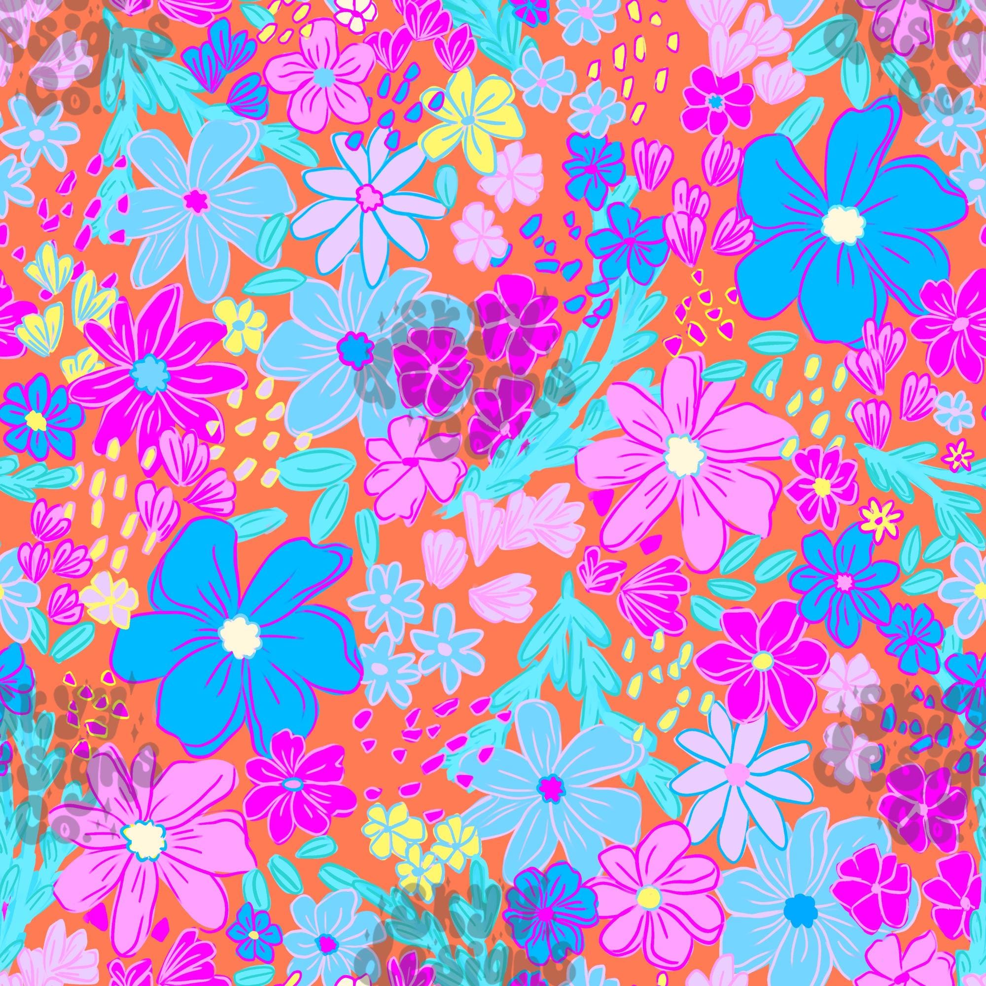 Bright Floral Seamless Pattern for Summer, Tropical Flowers