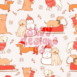 Weihnachtshunde digital Muster für Stoffe und Tapeten, Hunde Rapportmuster, Tier Weihnachten, Winter Hunde Muster