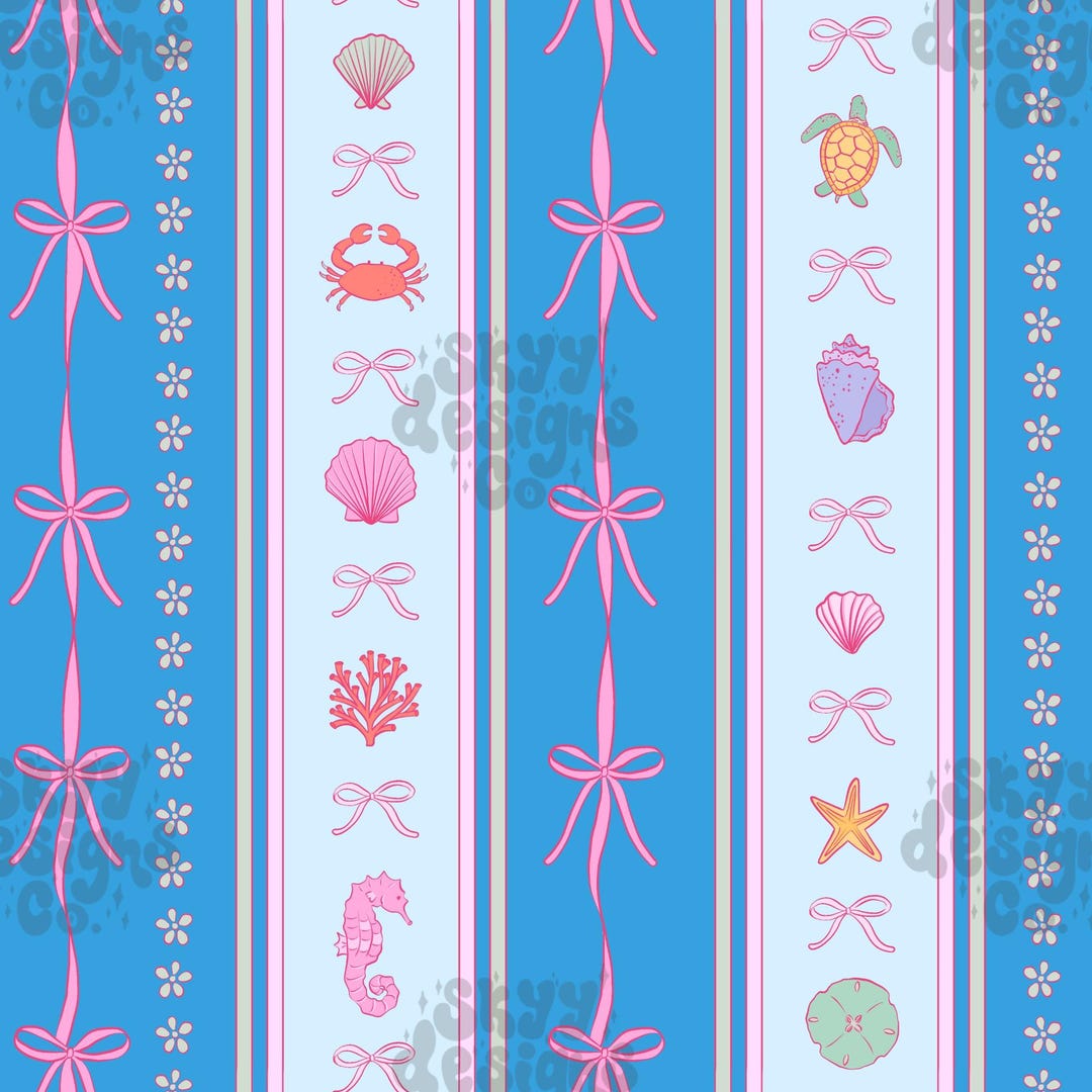 Coastal Coquette Beach Bow Stripe Seamless Pattern for Summer, Pattern ...