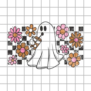 Retro iskaffe-spöke PNG, preppy Halloween-t-shirtdesign digital nedladdning bild 1