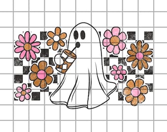 Retro Iced Coffee Ghost PNG, Preppy Halloween T Shirt Design Digital Download