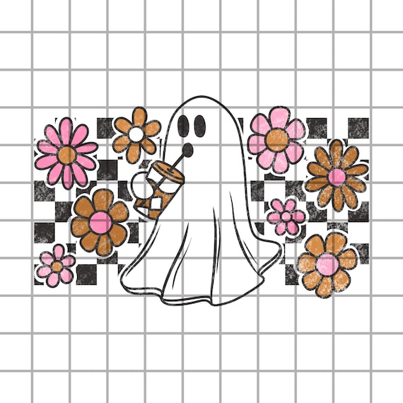 Retro Iced Coffee Ghost PNG, Preppy Halloween T Shirt Design Digital Download