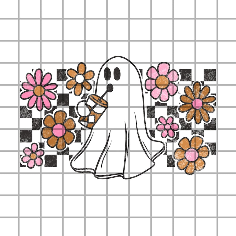 Retro iskaffe-spöke PNG, preppy Halloween-t-shirtdesign digital nedladdning bild 1