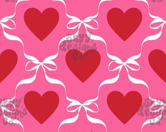 Coquette girly Bows and Hearts Seamless Pattern for Valentine's Day, Bow Pattern Paper Download