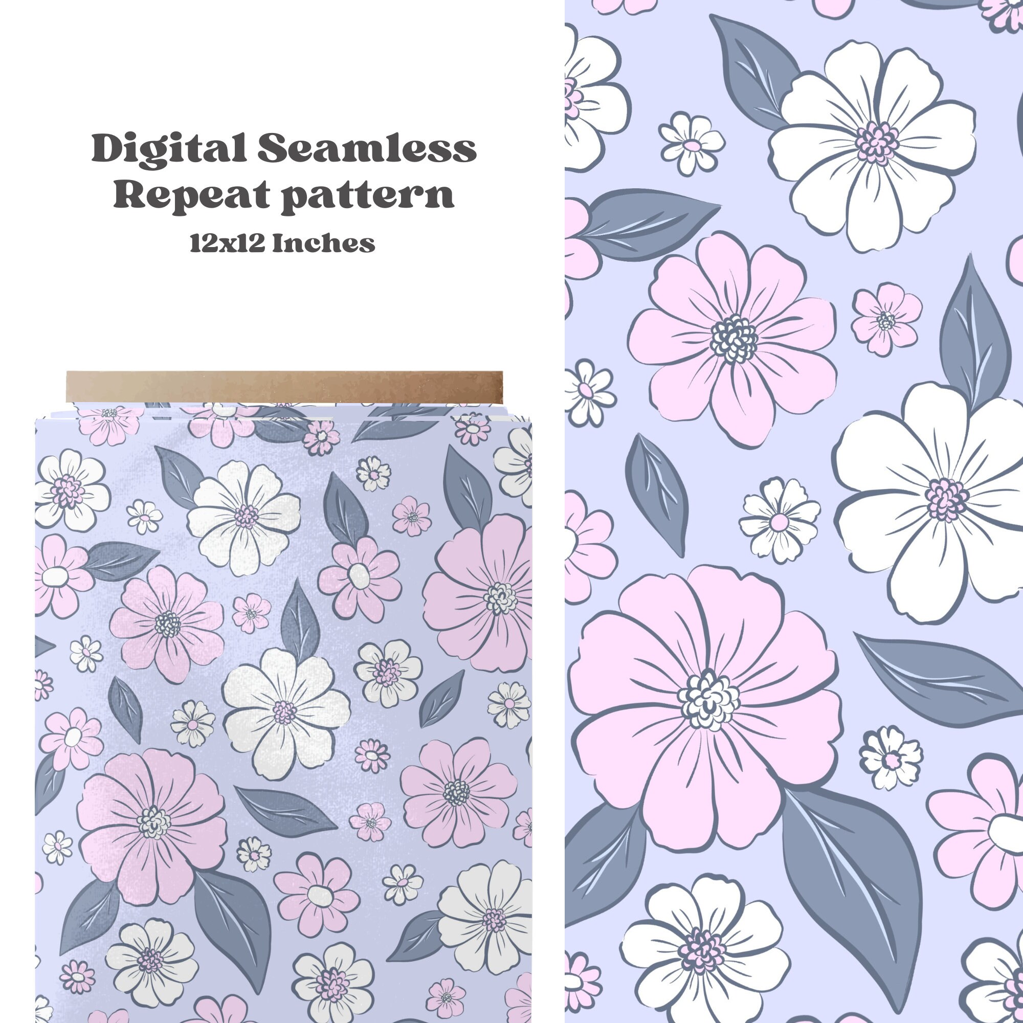 Pastel Spring Floral Seamless Pattern, Purple Flowers Pattern Paper ...