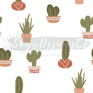 Patrón digital sin costuras de cactus en macetas para telas y papeles pintados, Patrones repetidos sin costuras de cactus occidentales, Papel digital occidental