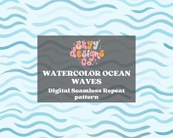 Watercolor summer waves gender neutral seamless pattern for fabric sublimation, trendy summer retro beach fabric pattern file