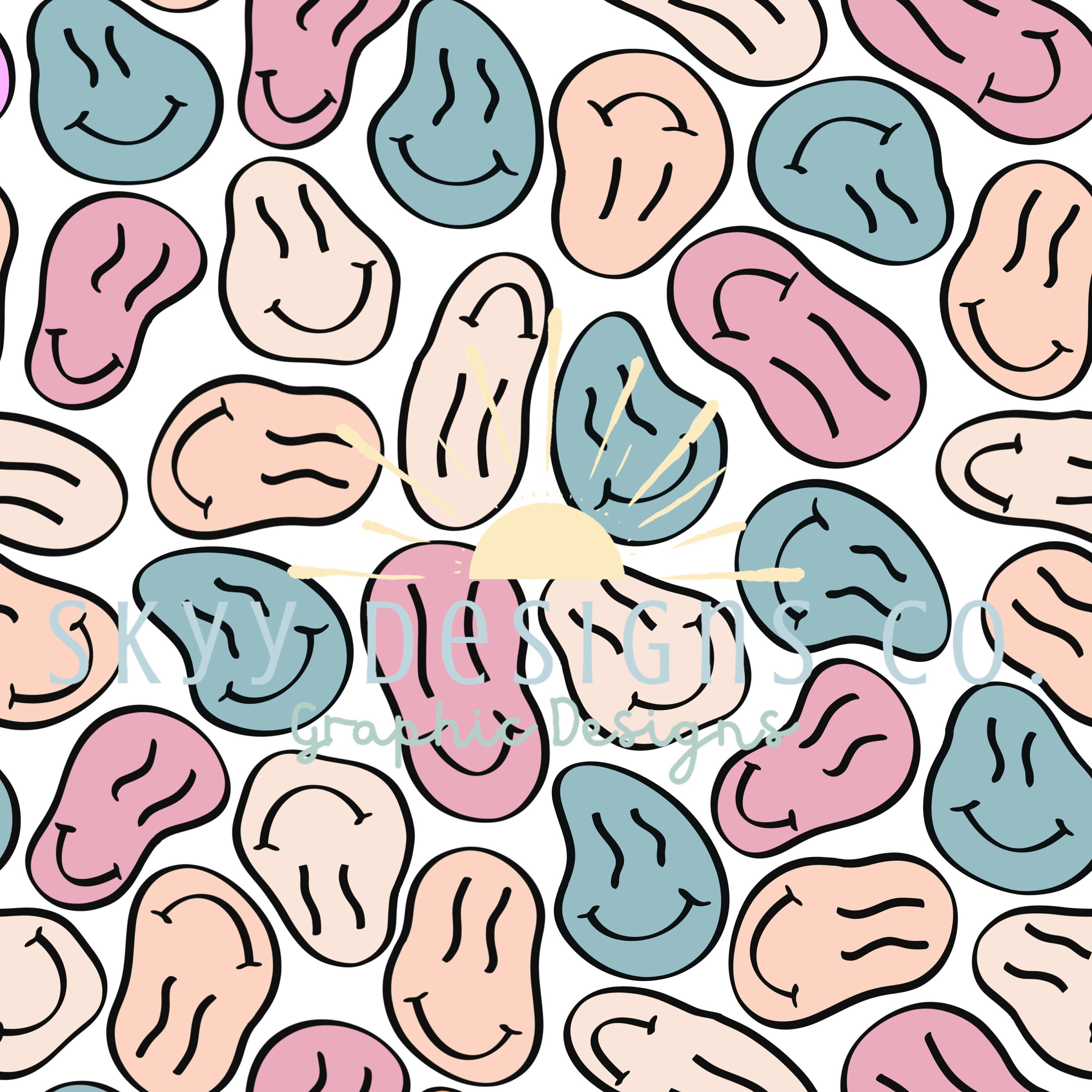 Trippy Smiley Faces Blue Digital Seamless Pattern For Fabrics Etsy Singapore