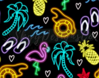 Neon Beach Seamless pattern for Summer Digital Download