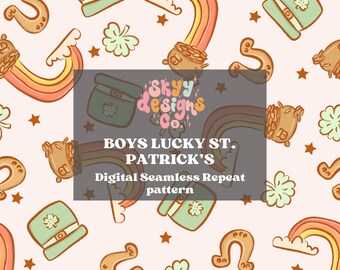 Boys St. Patrick's Day Rainbow Seamless Pattern, Lucky Pattern Paper Digital Download