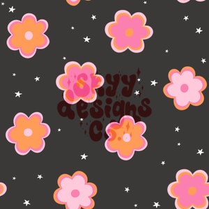 Retro Halloween floral digital file seamless pattern for fabrics and wallpapers, Halloween retro daisy floral pattern, spooky wallpaper
