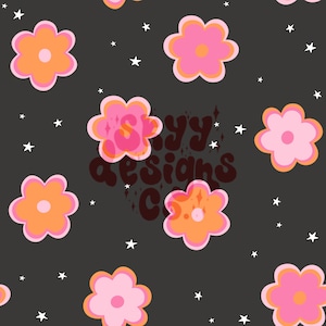 Retro Halloween floral digital file seamless pattern for fabrics and wallpapers, Halloween retro daisy floral pattern, spooky wallpaper