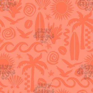 Gender neutral beach seamless pattern for summer, Boys summer seamless pattern, Vibrant summer seamless, Kids commercial use patterns
