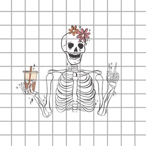 Archivo de diseño de sublimación PNG de café de la paz del esqueleto de otoño para camisetas, Descarga de imágenes prediseñadas PNG de esqueleto, Archivo PNG de esqueleto de café, Png de café lindo