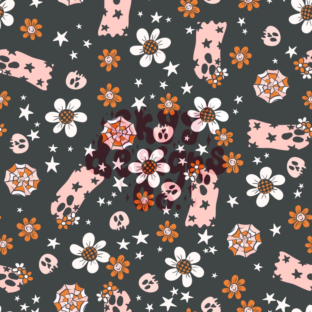 Trendy Halloween Ghost Seamless Pattern, Spooky Girly Floral Pattern ...