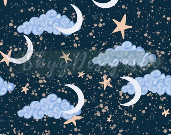 Dreamy Moon Seamless Pattern for Nursery, Sleep Pattern Paper Digital Download