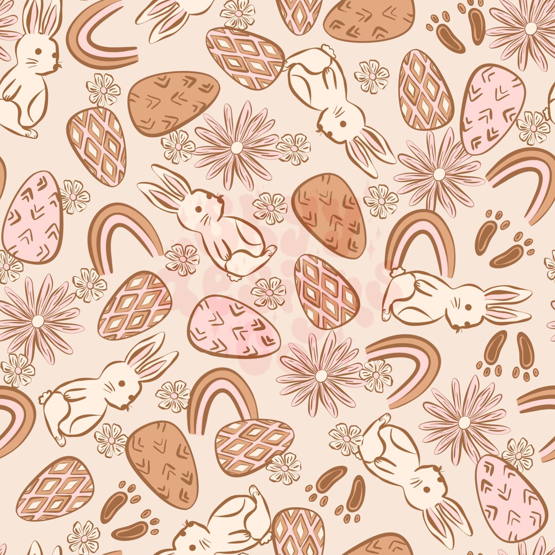 Neutral Boho Easter Eggs Seamless Pattern, Bunny Rainbow Pattern Paper ...