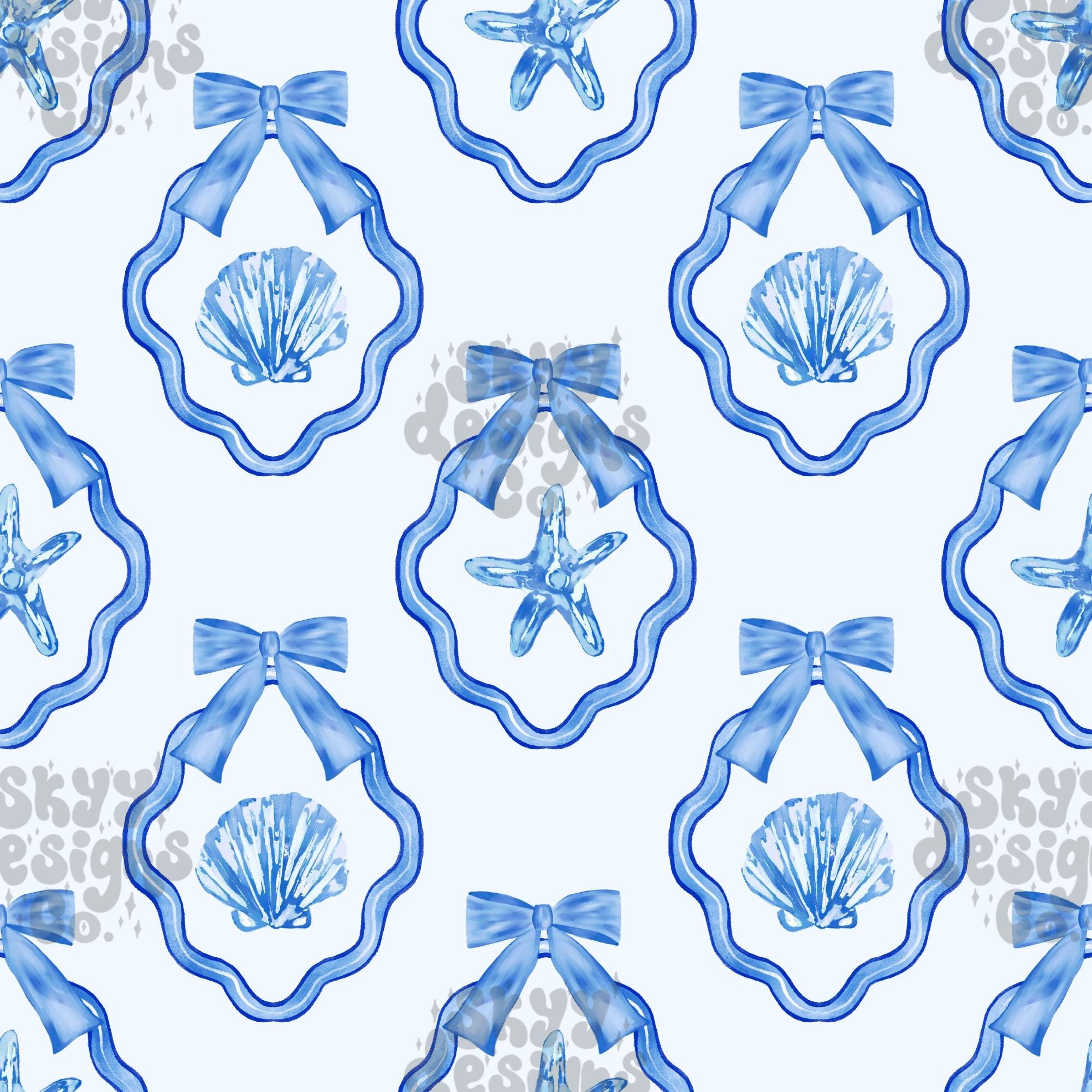 Watercolor Coquette Seashells Seamless Pattern for Summer, Preppy ...