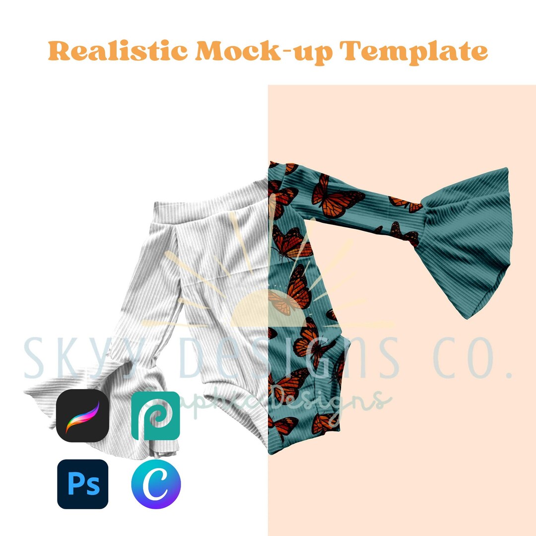 Bell Sleeve Romper Realistic Mock-up Template for Procreate Photoshop ...