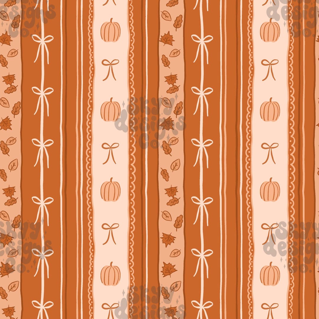 Neutral Coquette Pumpkin Bow Stripe Seamless Pattern for Fall, Pattern ...