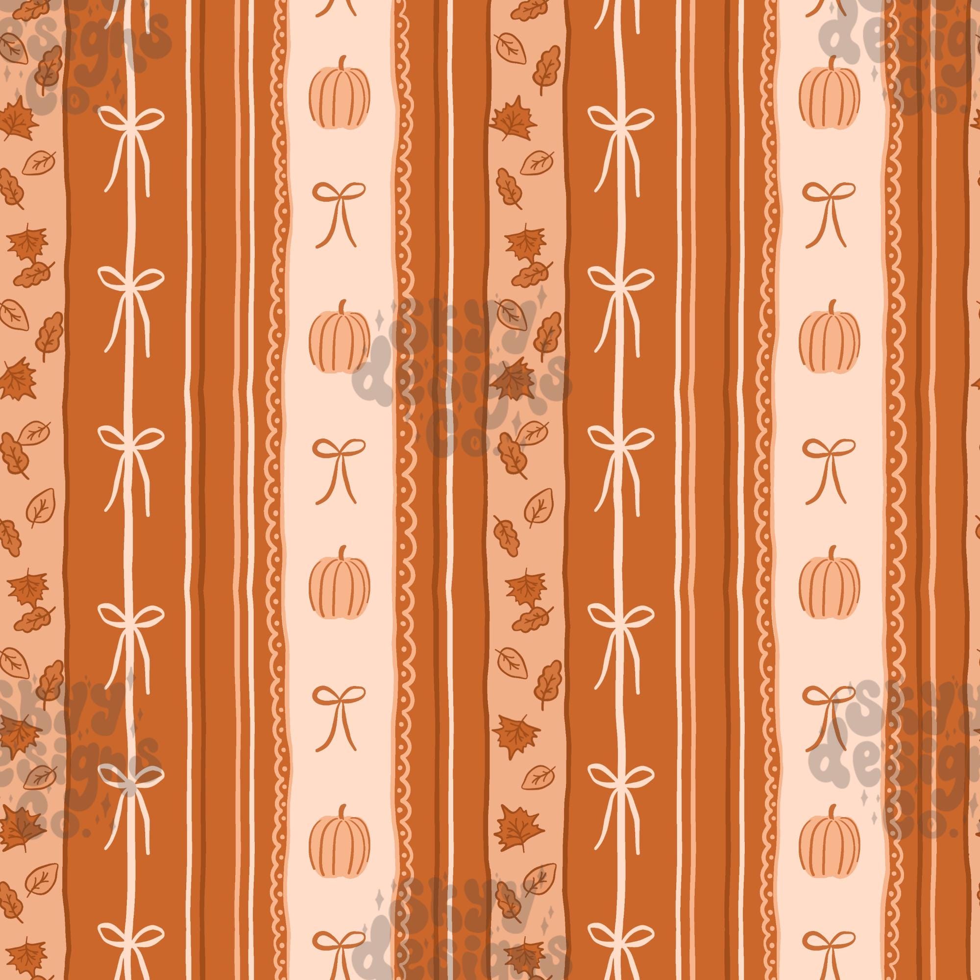 Coquette bow pumpkin stripes seamless pattern design for Fall, Fall stripes seamless repeating file Download, commercial use, Kids fall file